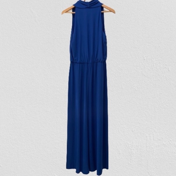 Lauren Ralph Lauren Blue Sleeveless Maxi Jersey Knit Dress V Neck - Picture 4 of 6
